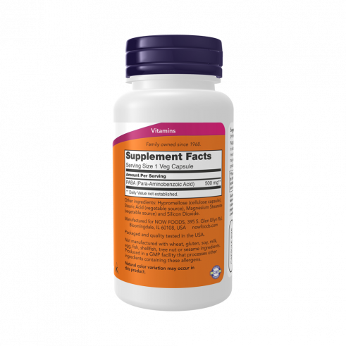 NOW PABA 500 mg, Парааминобензойная кислота (PABA), 100 капсул